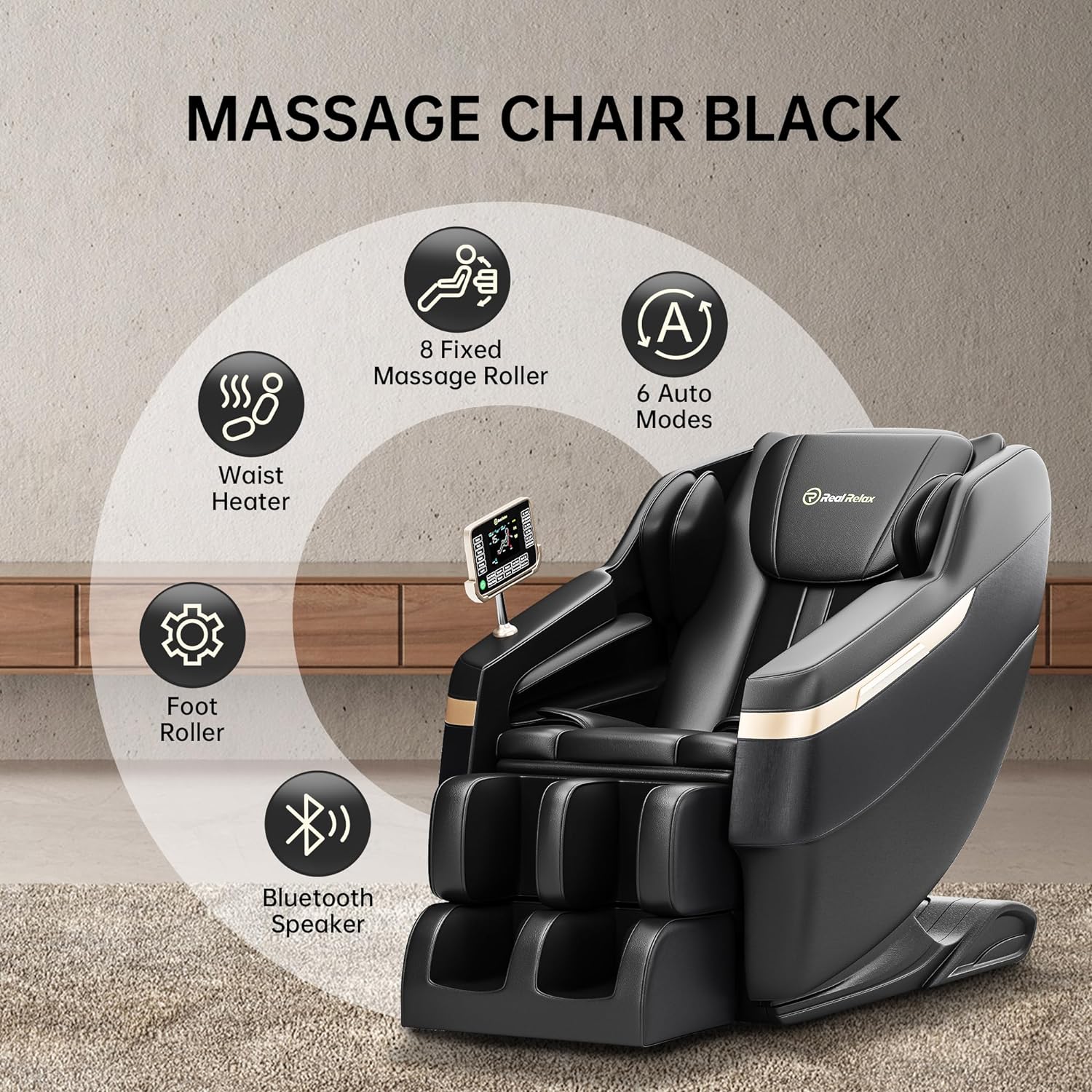 Real Relax 2024 Massage Chair, Full Body Massage Zero Gravity Mode, with Foot Massage, Bluetooth, LCD, Waist Heater, Black