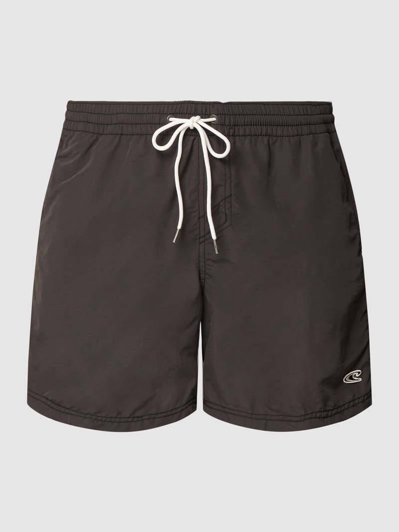Badehose mit Label-Stitching Modell 'Vert' in schwarz