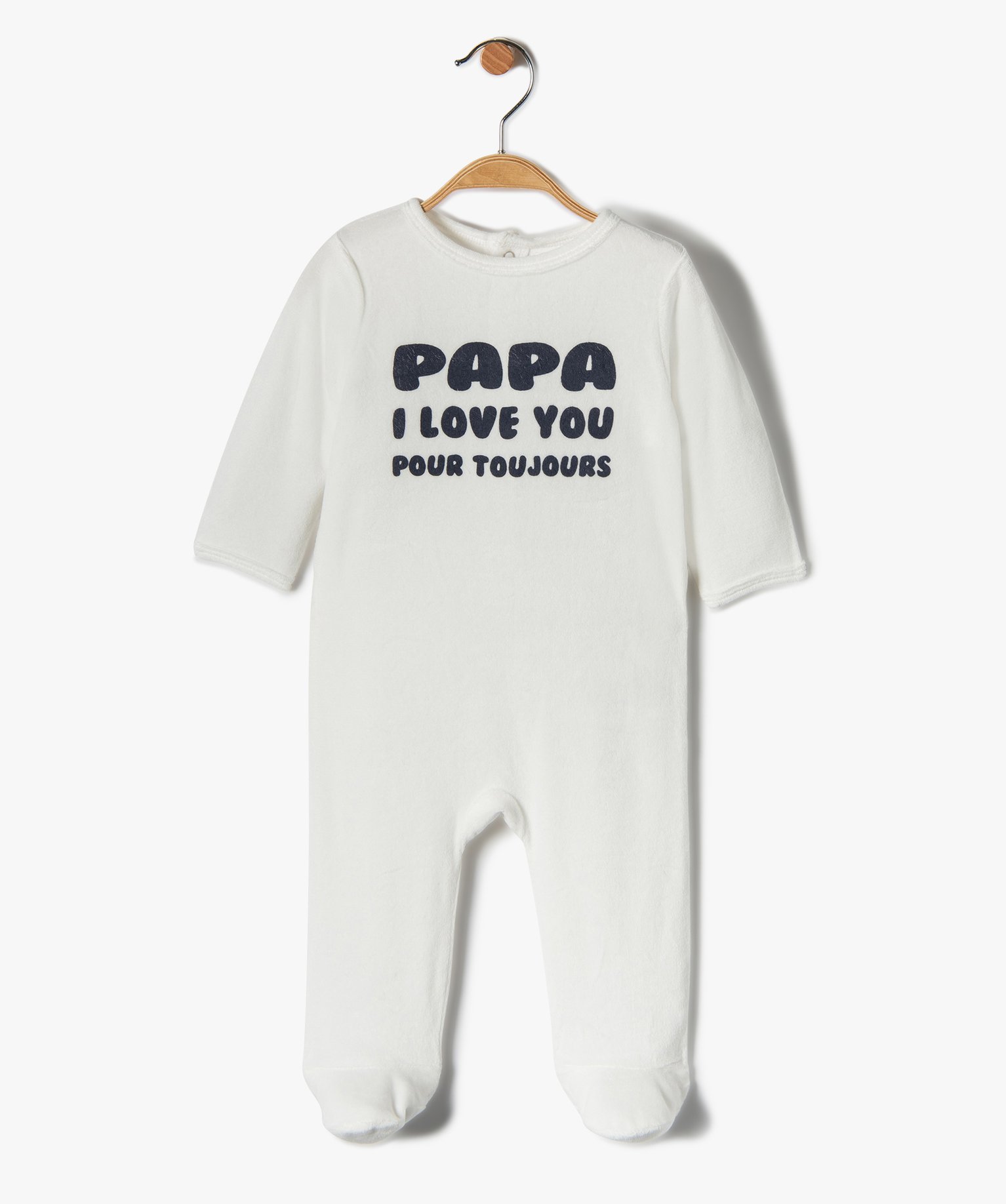Pyjama bébé en velours avec ouverture pont-dos ecru | GEMO