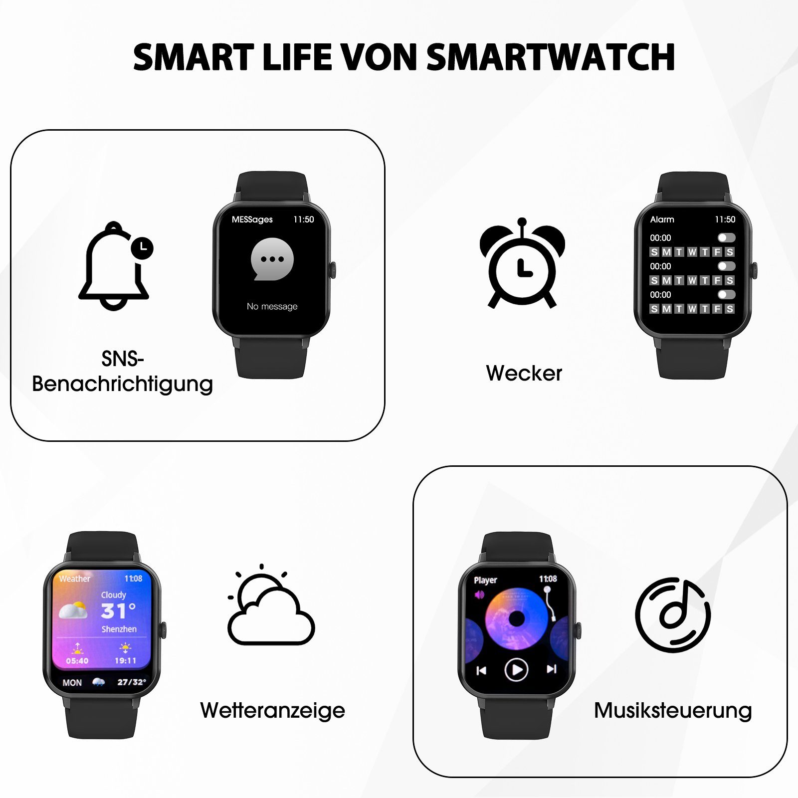 Yuede Smartwatch, Fitness Tracker uhr mit Anruffunktion für Damen und Herren Smartwatch (Quadratischer 1,85''-Voll-Touch-Farbdisplay Zoll Zoll) Gesundheits-Smartwatch mit Blutsauerstoff, Blutdruckmessung, Herzfrequenz, Schlafqualität, Schrittzähler,