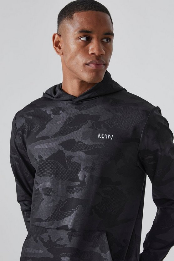 Man Active Hoodie mit Camouflage-Print und Trichterkragen