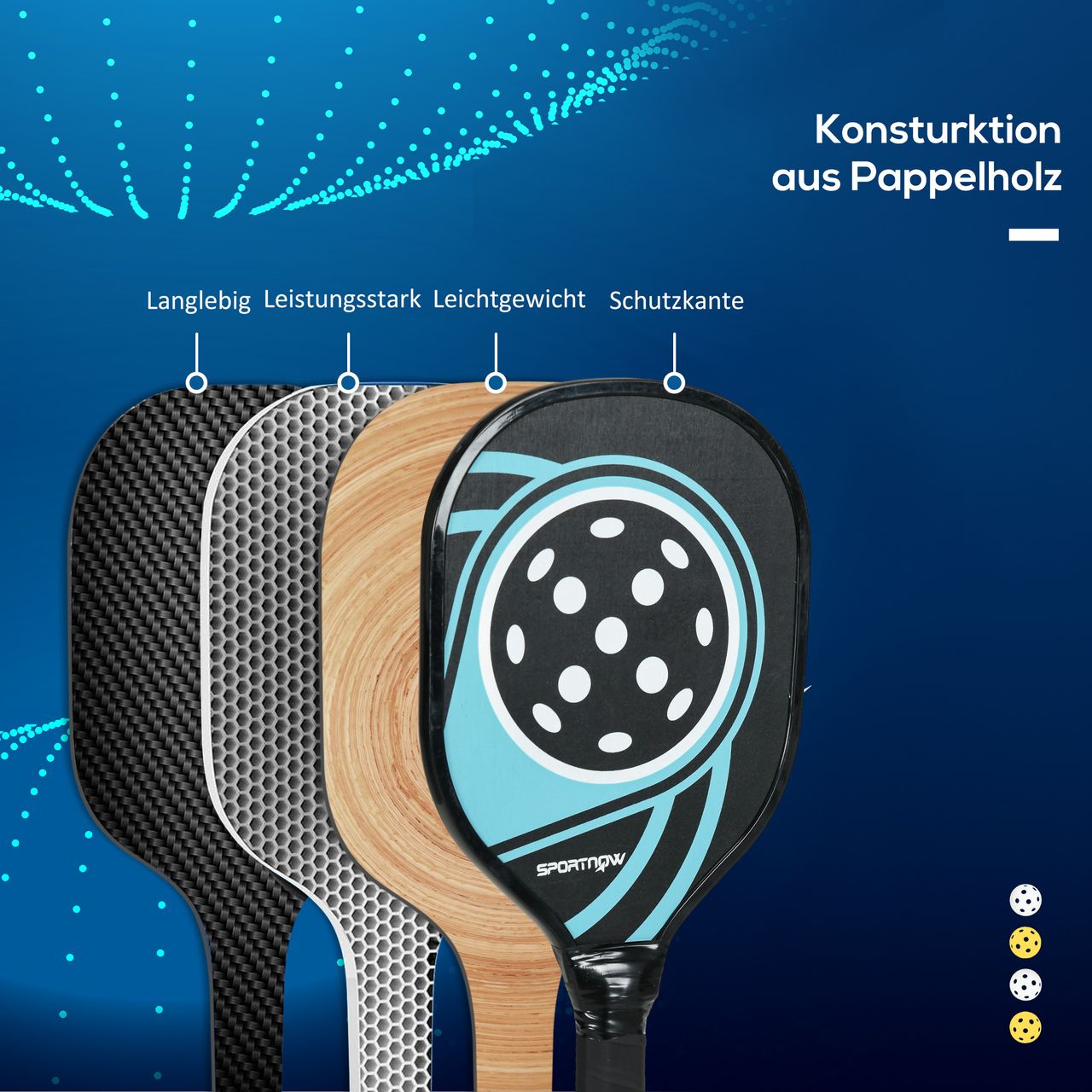 SPORTNOW SPORTNOW Pickleball Paddles Schläger Set Pickleball-Set mit 4 Schlägern 4 Bällen