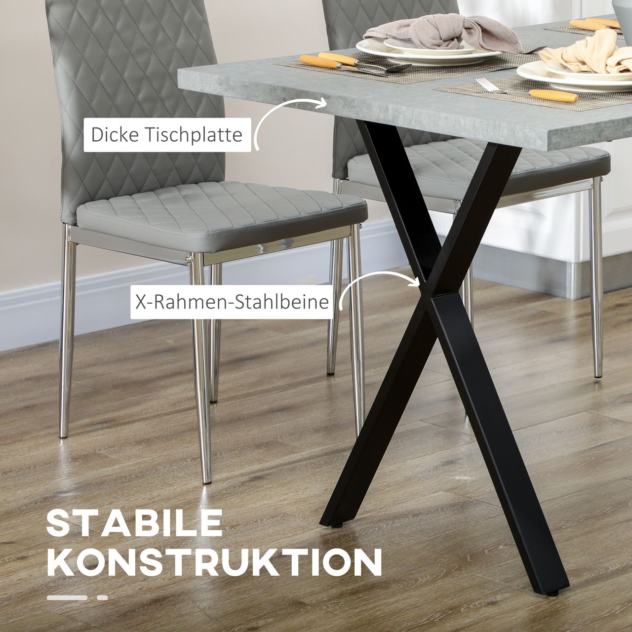 HOMCOM Esstisch Esszimmertisch Küchentisch, Speisetisch mit Steinoptik, Grau