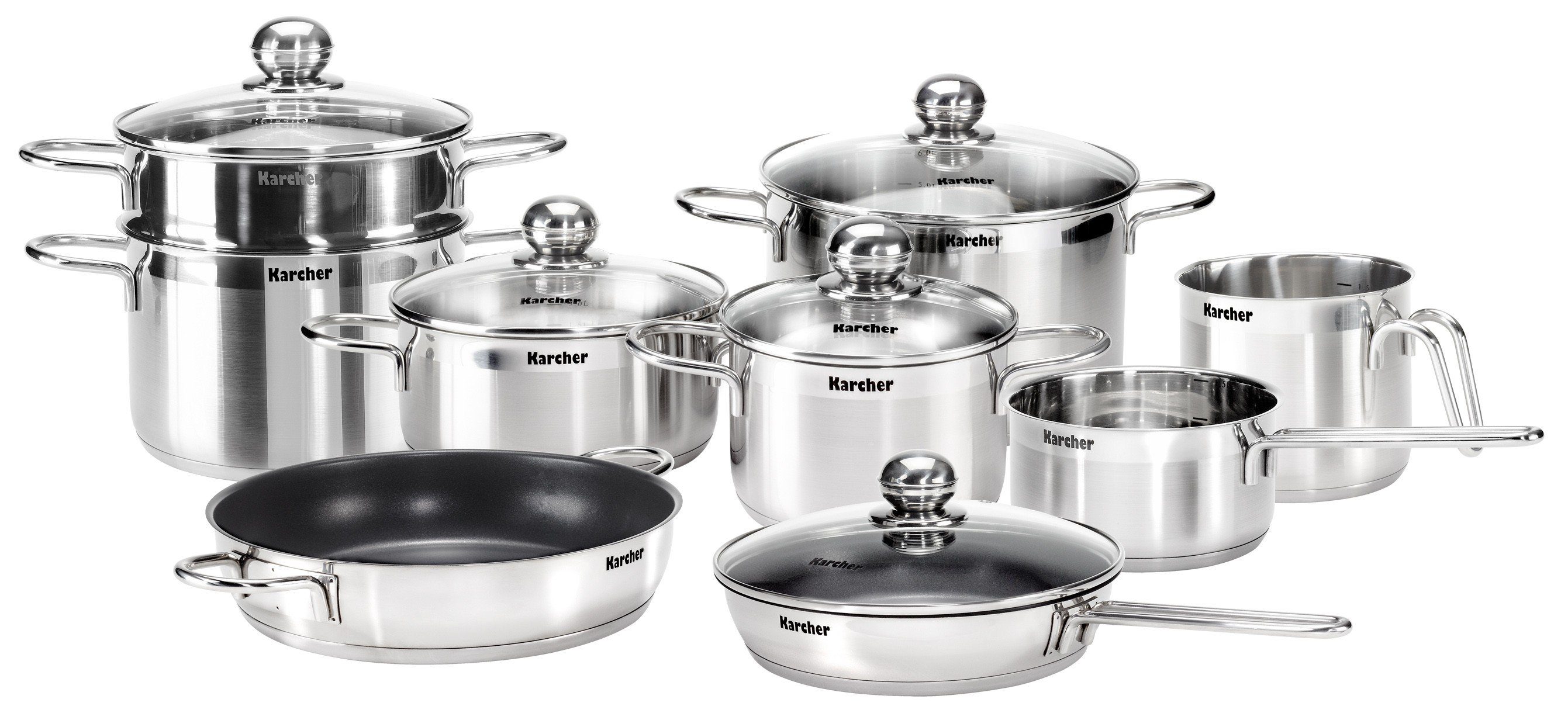 Karcher Topf-Set Jette, Edelstahl (14-tlg), inkl. 5 Glasdeckel, Induktion