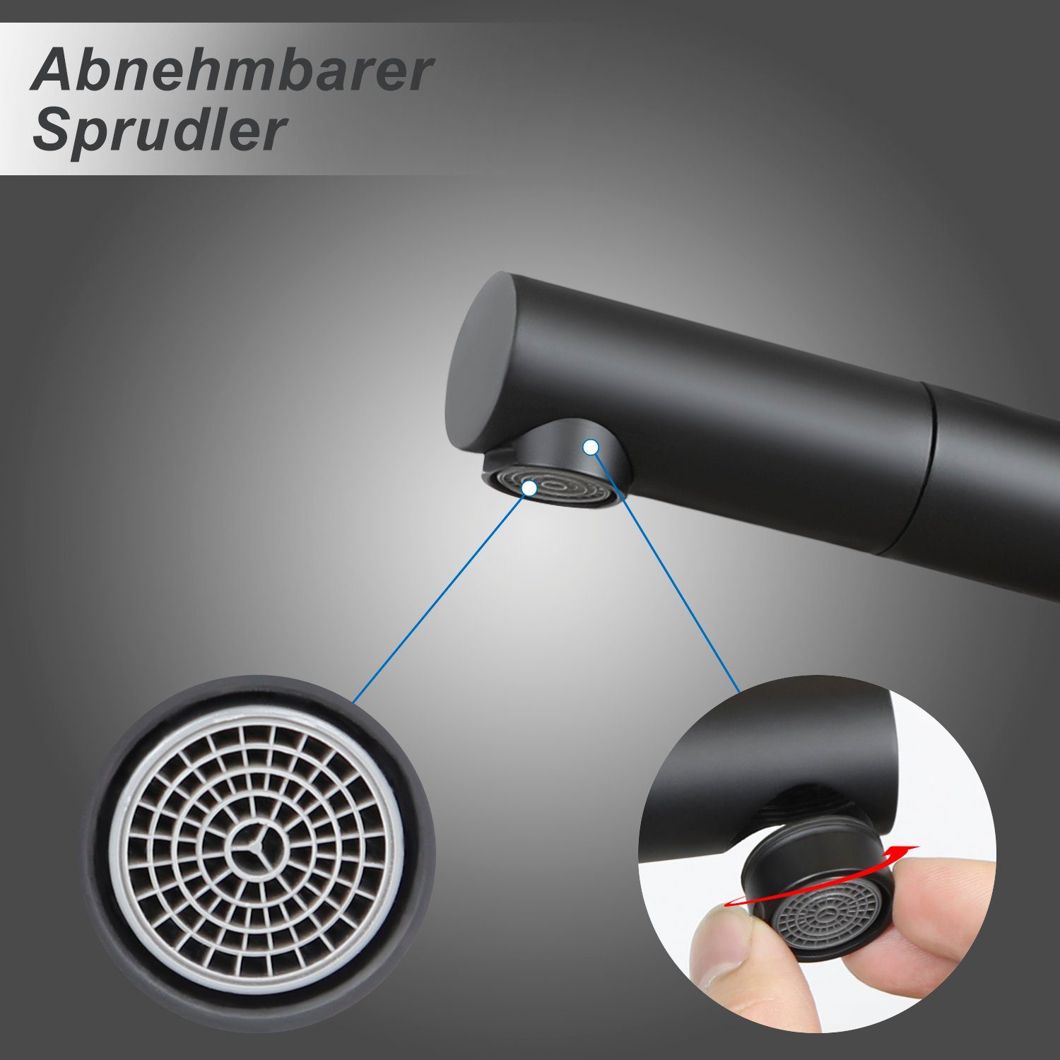 ZMH Waschtischarmatur Wasserhahn bad Ausziehbar brause Mischbatterie Schwarz