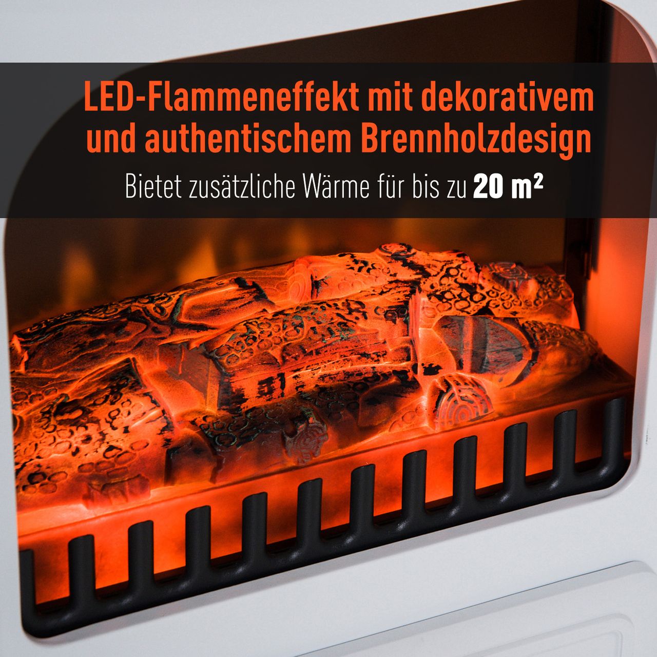 HOMCOM Elektrokamin Kaminofen Flammeneffekt 950/1850W Überhitzungs-Schutz Metall Weiß 41,5 x 28 x 54,8 cm