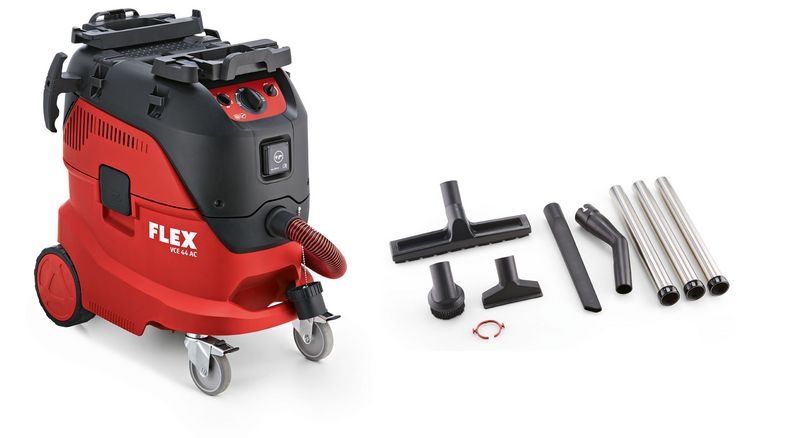 Flex-tools 446025 VCE44H AC-KIT Bezpečnostní vysavač s automatickým čištěním filtru, 42 l, třída H + čisticí sada