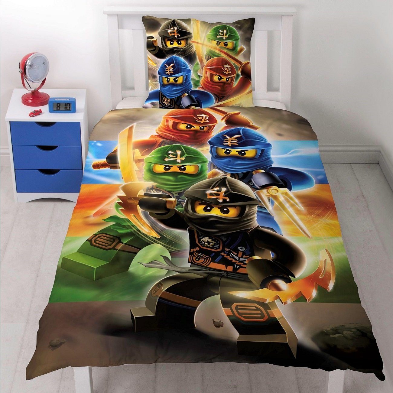 Kinderbettwäsche Lego Ninjago 135x200 + 80x80cm mit Reißverschluss aus 100% Baumwolle, Familando, Renforcé, 2 teilig, Motiv 