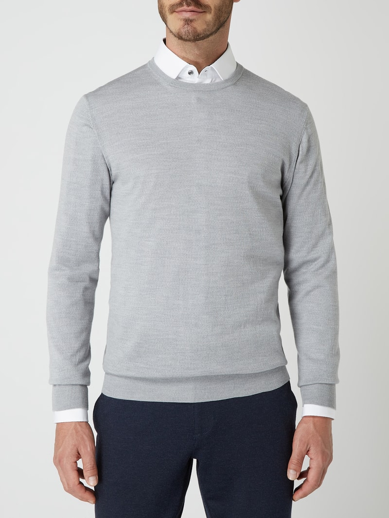 Pullover aus Merinowolle Modell 'Margrate' in mittelgrau meliert