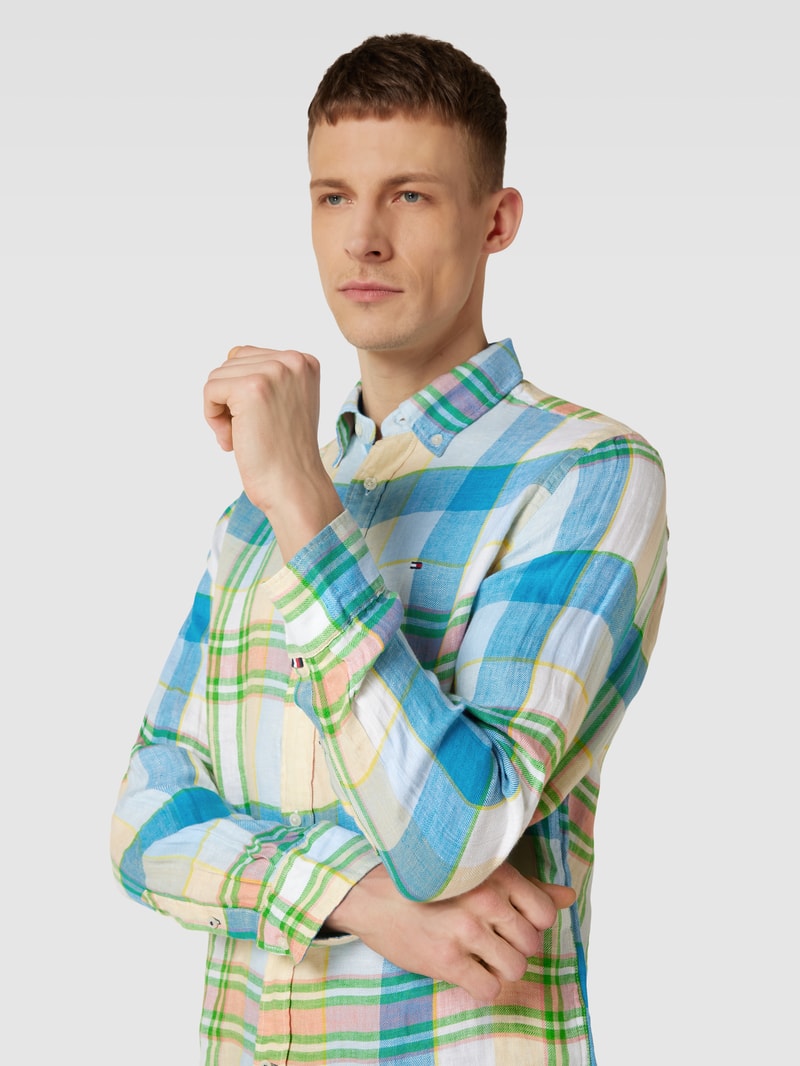 Regular Fit Freizeithemd aus Leinen mit Button-Down-Kragen in grasgrün