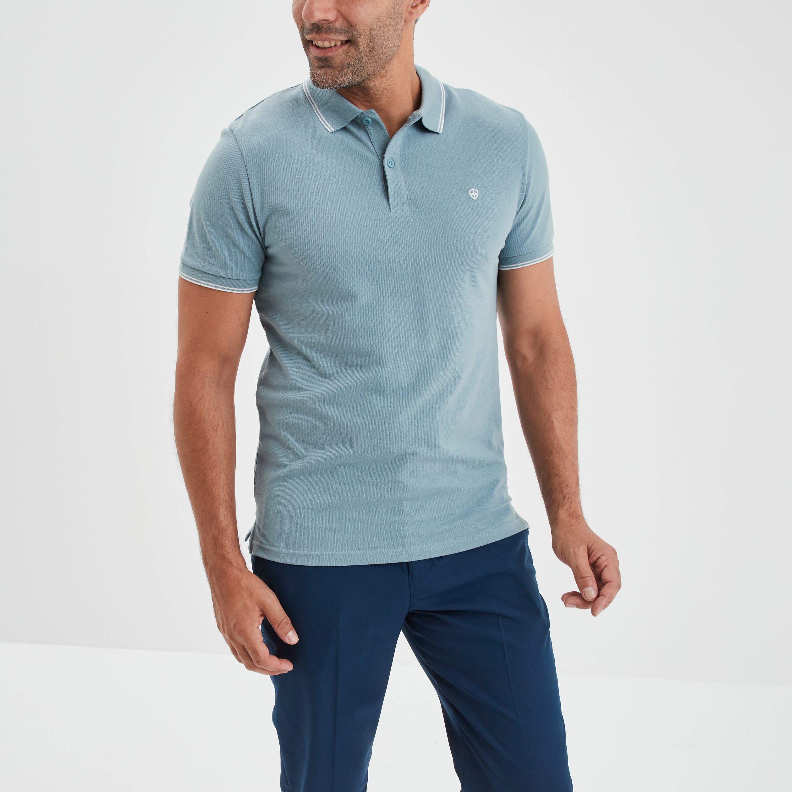Polo manches courtes bords contrastés gris homme | La Halle