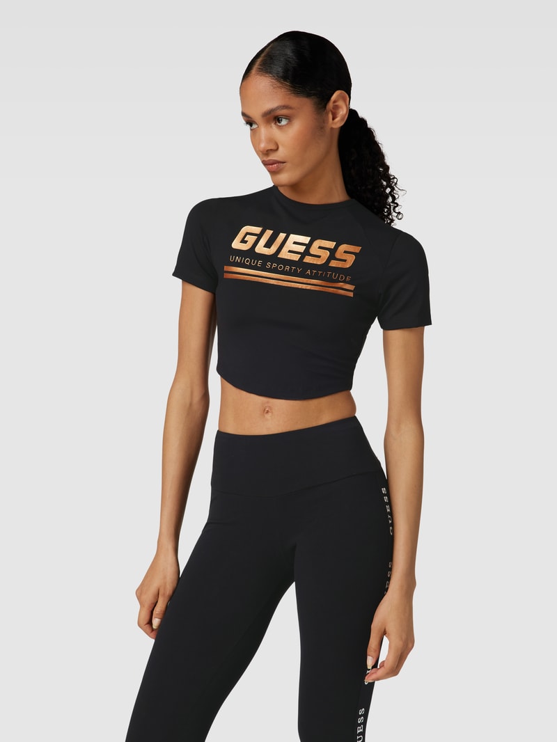 Crop T-Shirt mit Label-Print Modell 'AGGIE' in schwarz