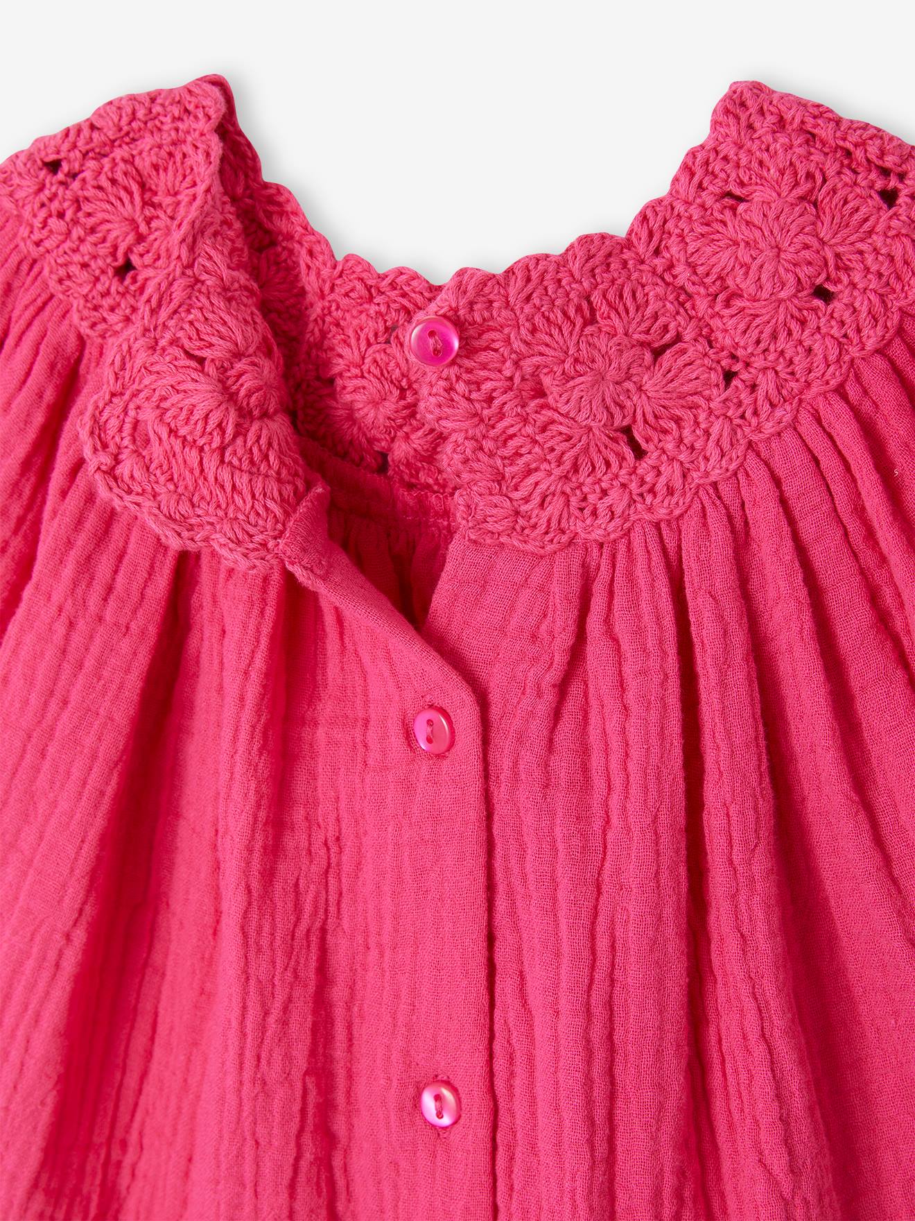 Vertbaudet Mädchen Baby Bluse mit Häkelspitze - fuchsia