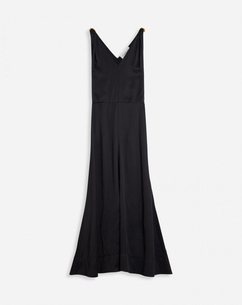 ROBE MIDI ÉVASÉE COL EN V SANS MANCHES EN SATIN