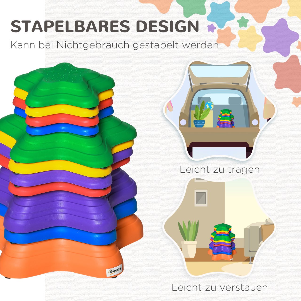Outsunny Flußsteine 11ER Balance-Steine für Kleinkinder Sprungbrett Trittsteine Balancespiel für Innen- und Außenbereiche belastbar bis 80 kg Rutschfest Stapelbar
