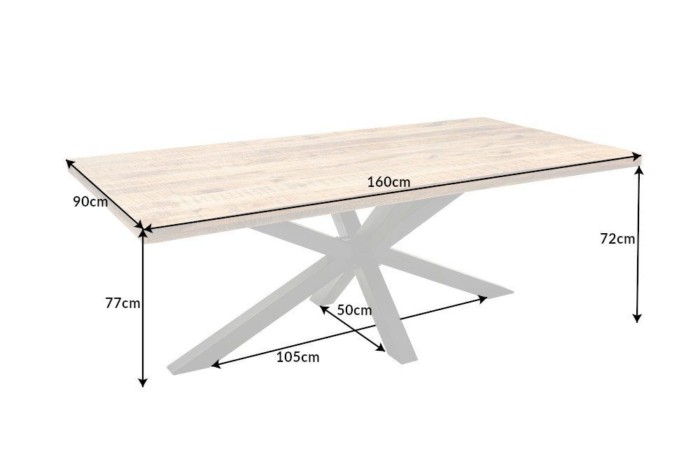 riess-ambiente Esstisch GALAXIE 160cm natur / schwarz, Massivholz · Sternen-Gestell · Industrial · Mangoholz