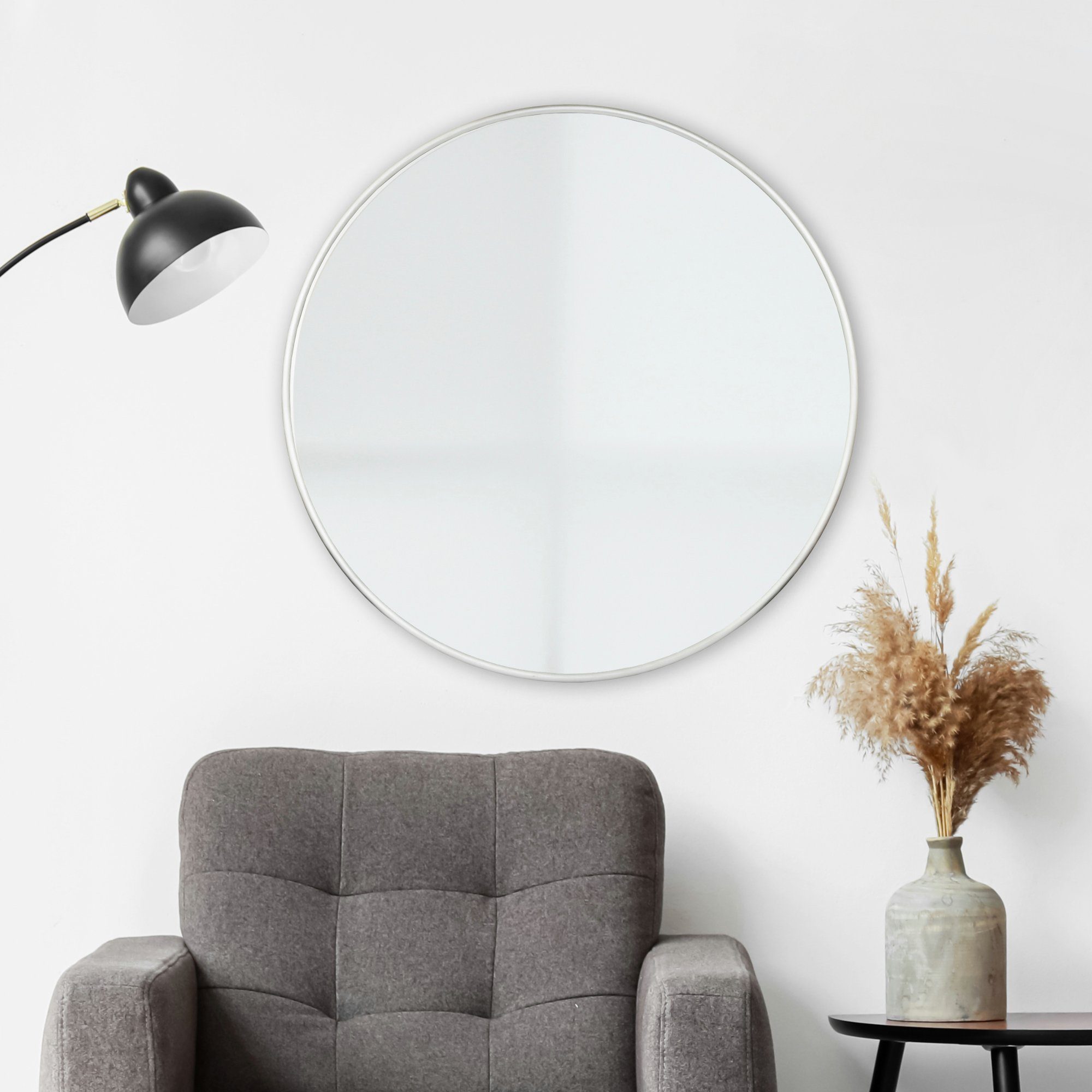 en.casa Wandspiegel, Ordona Hängespiegel Ø40cm Champagner Silber