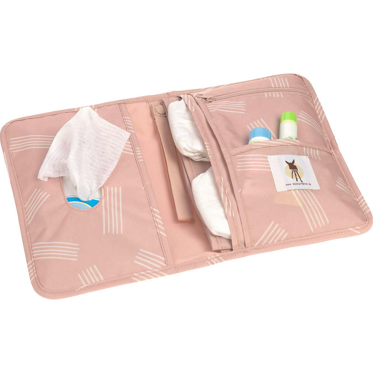 Windeltasche Changing Pouch Soft Stripes rose, inkl. Wickelunterlage