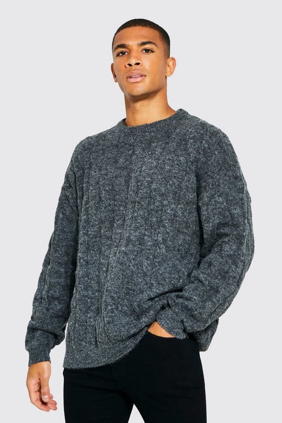 Oversize Zopfmuster-Strickpullover