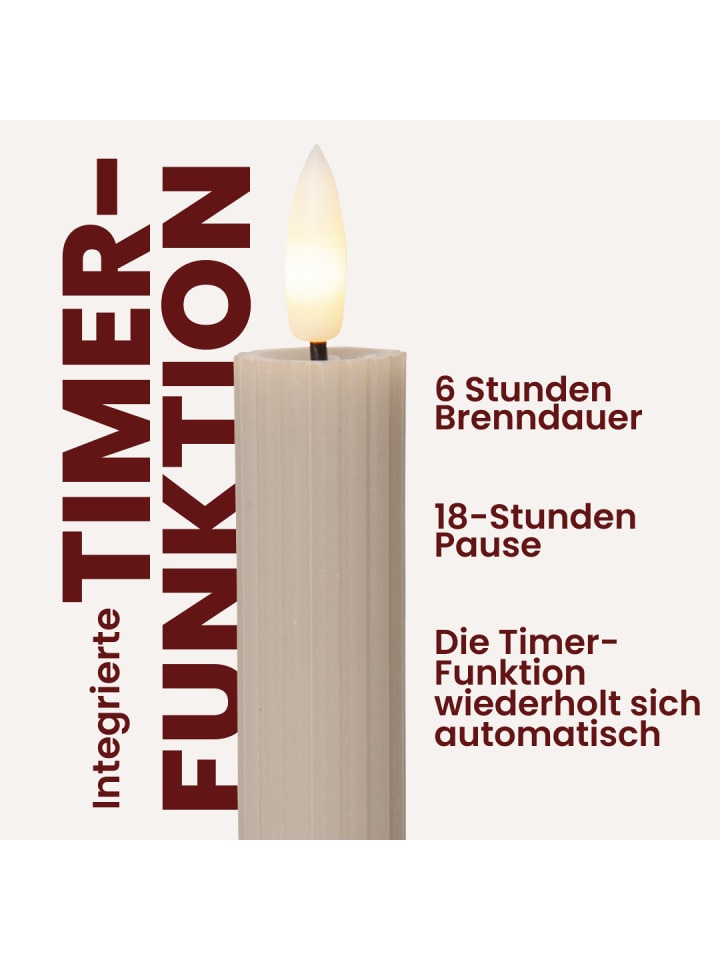 STAR Trading LED Stabkerze Flamme Stripe 2er-Set aus Wachs, braun in Braun günstig kaufen onesize