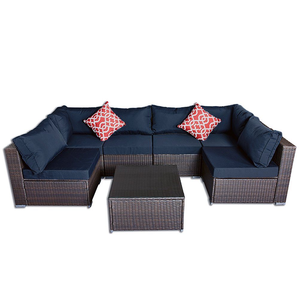 Mucola Gartenlounge-Set Gartenmöbel Sitzgruppe Lounge Rattanmöbel Gartenset XXL Marineblau, (Stück, 24-tlg), Hochdichter Schaumstoff