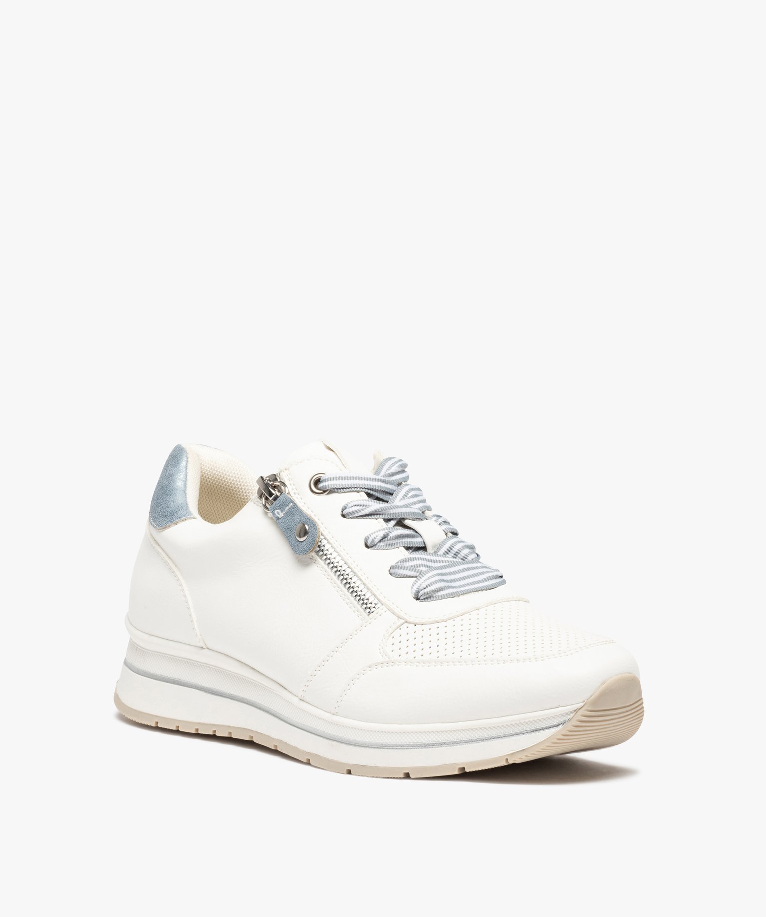 Baskets femme unies à lacets rayés et zip décoratif blanc | GEMO