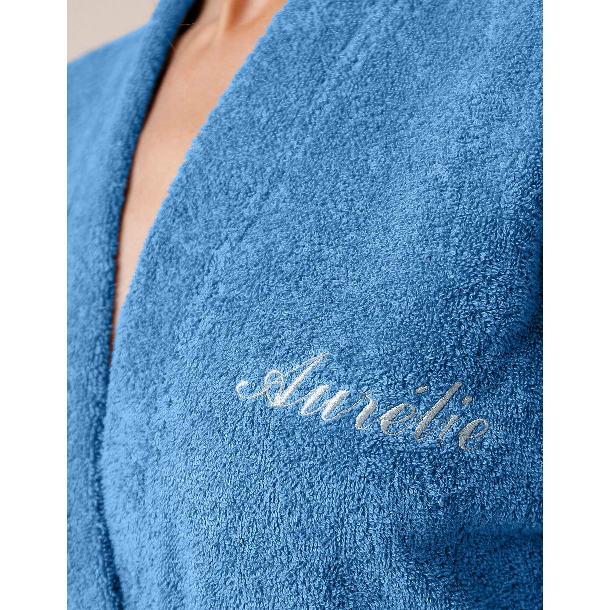 Peignoir mixte adulte uni coton éponge bouclette col kimono personnalisé