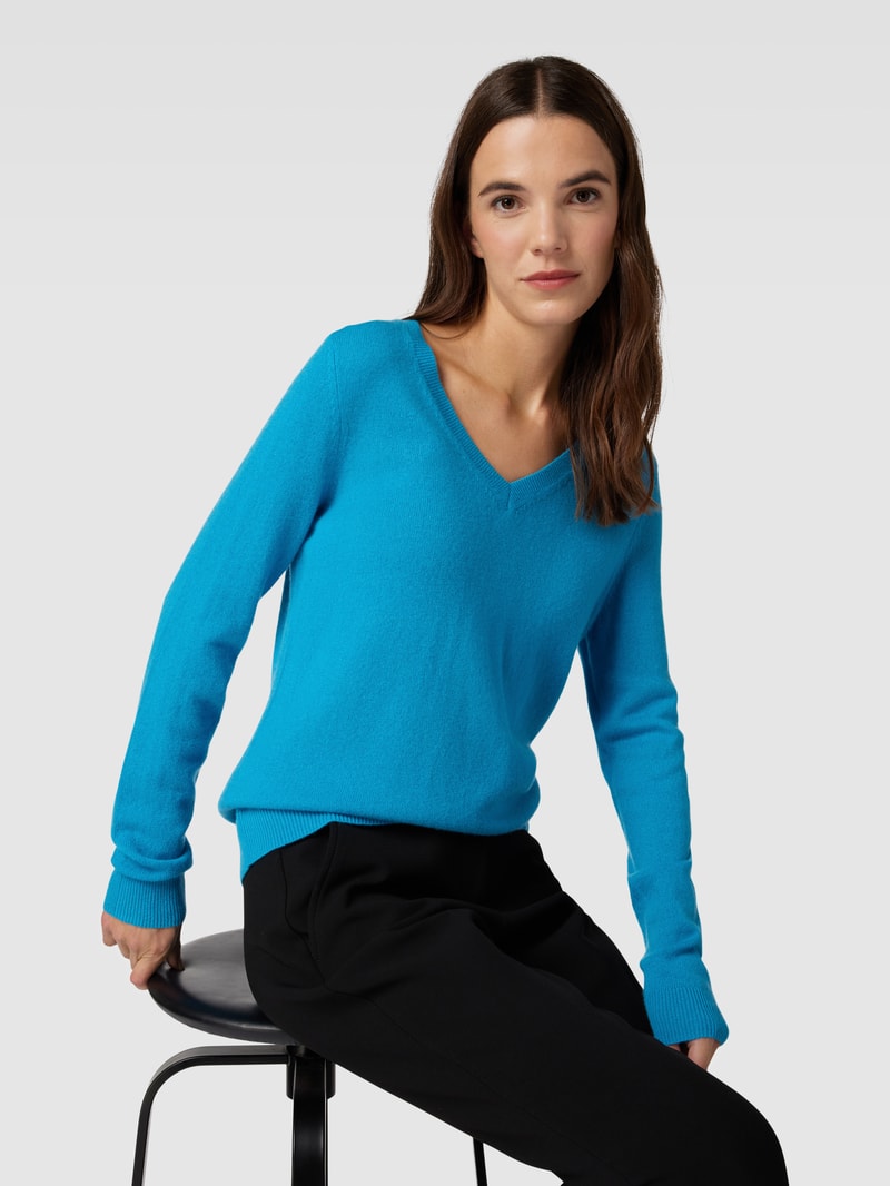 Strickpullover aus Kaschmir mit V-Ausschnitt in himmelblau