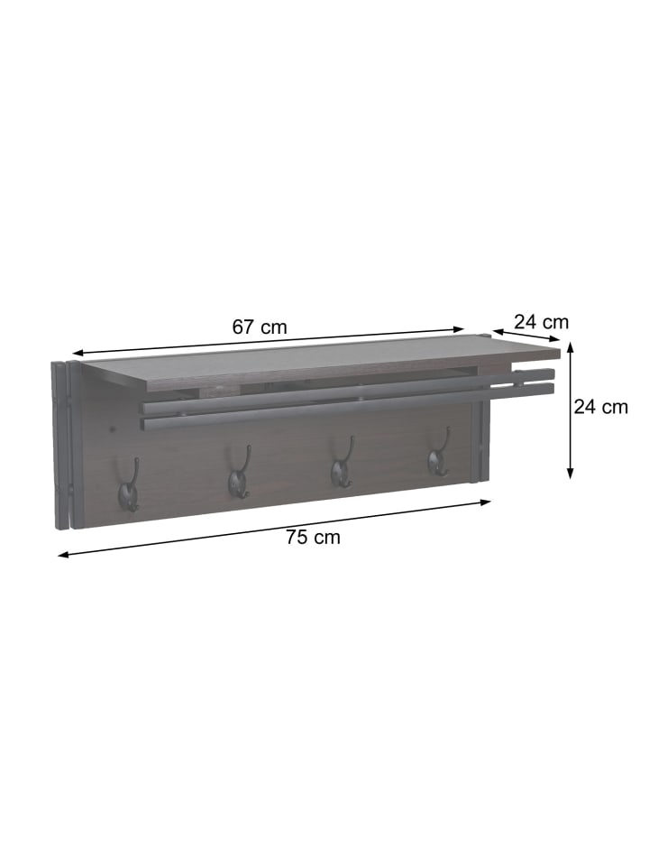 MCW Wandgarderobe A27 mit 4 Haken, Dunkelbraun günstig kaufen onesize