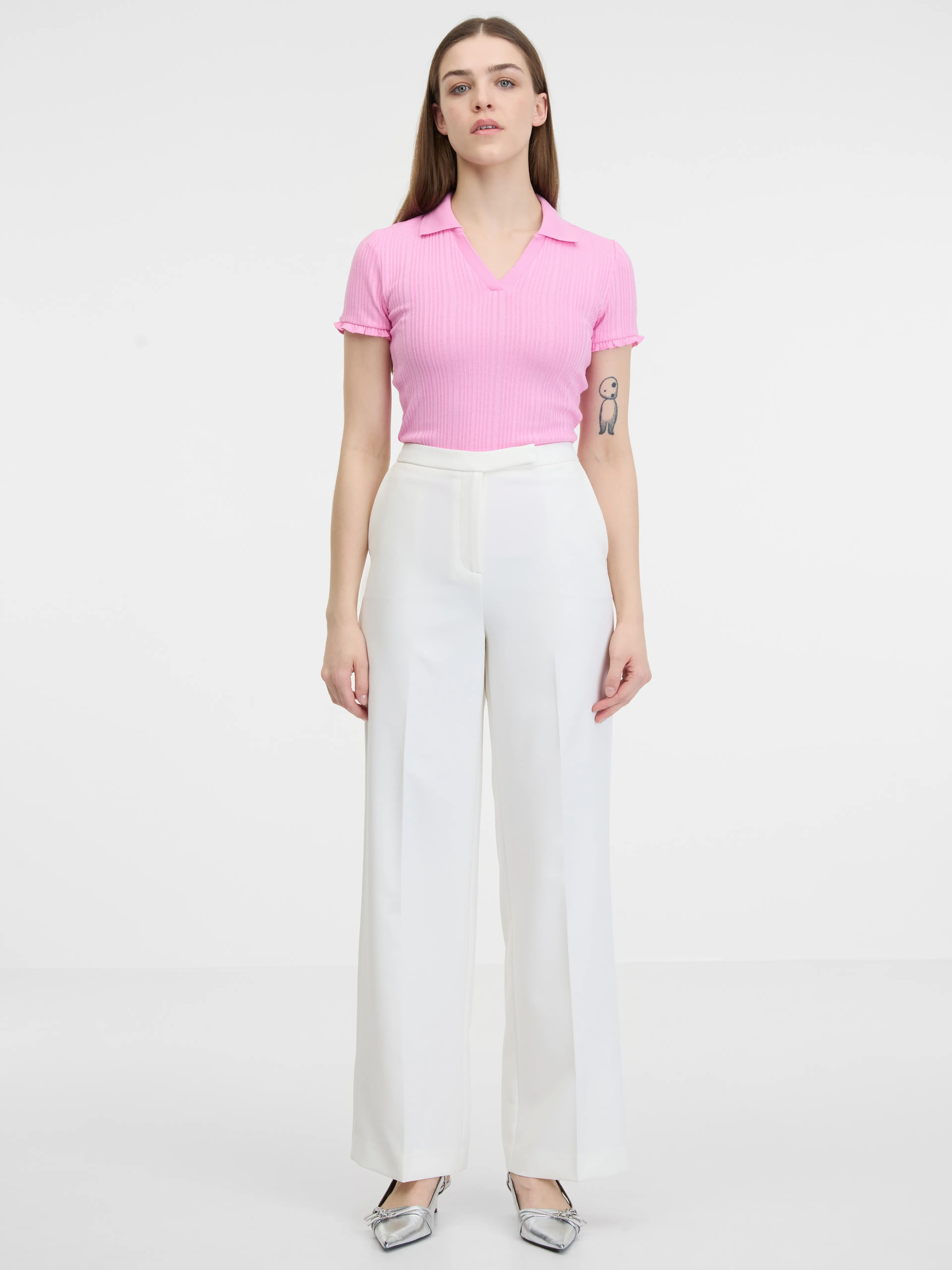 Rosa geripptes Damen-Poloshirt ORSAY