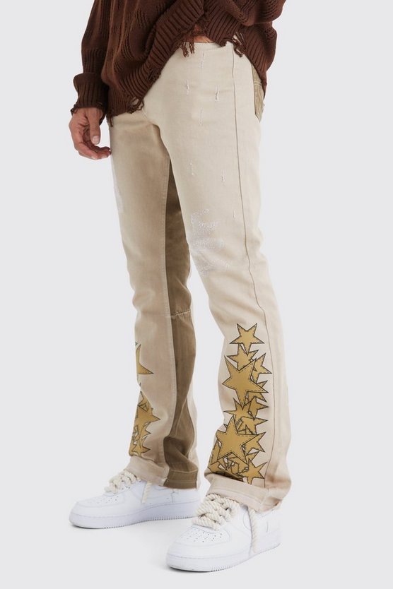 Zerrissene Slim-Fit Schlaghose mit Applikation