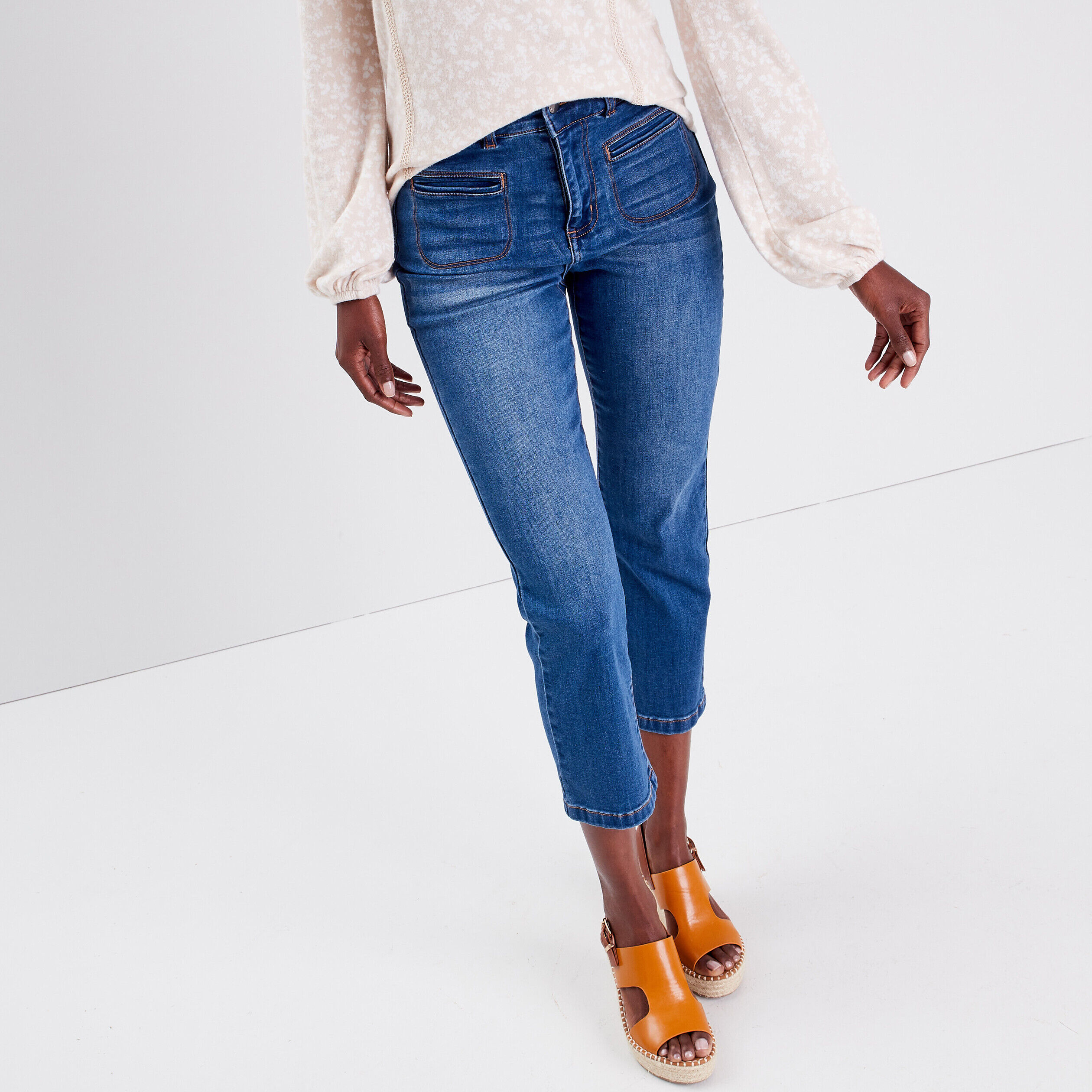 Pantacourt slim en jeans denim double stone femme | Cache Cache