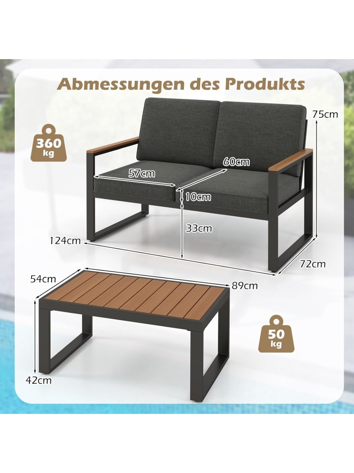 COSTWAY 2 tlg. Balkonmöbel Gartenbank & Tisch in Grau günstig kaufen onesize
