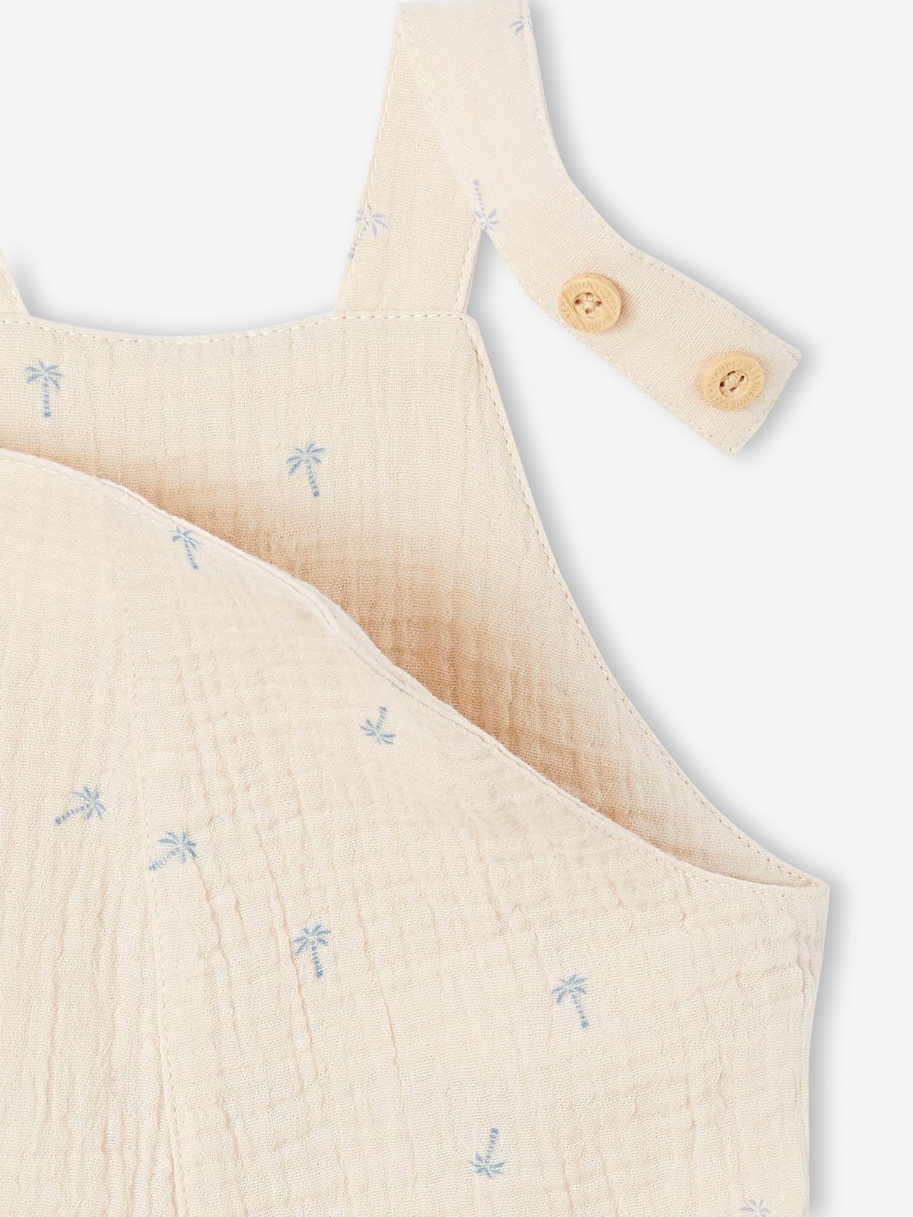 Salopette courte bébé en gaze de coton beige