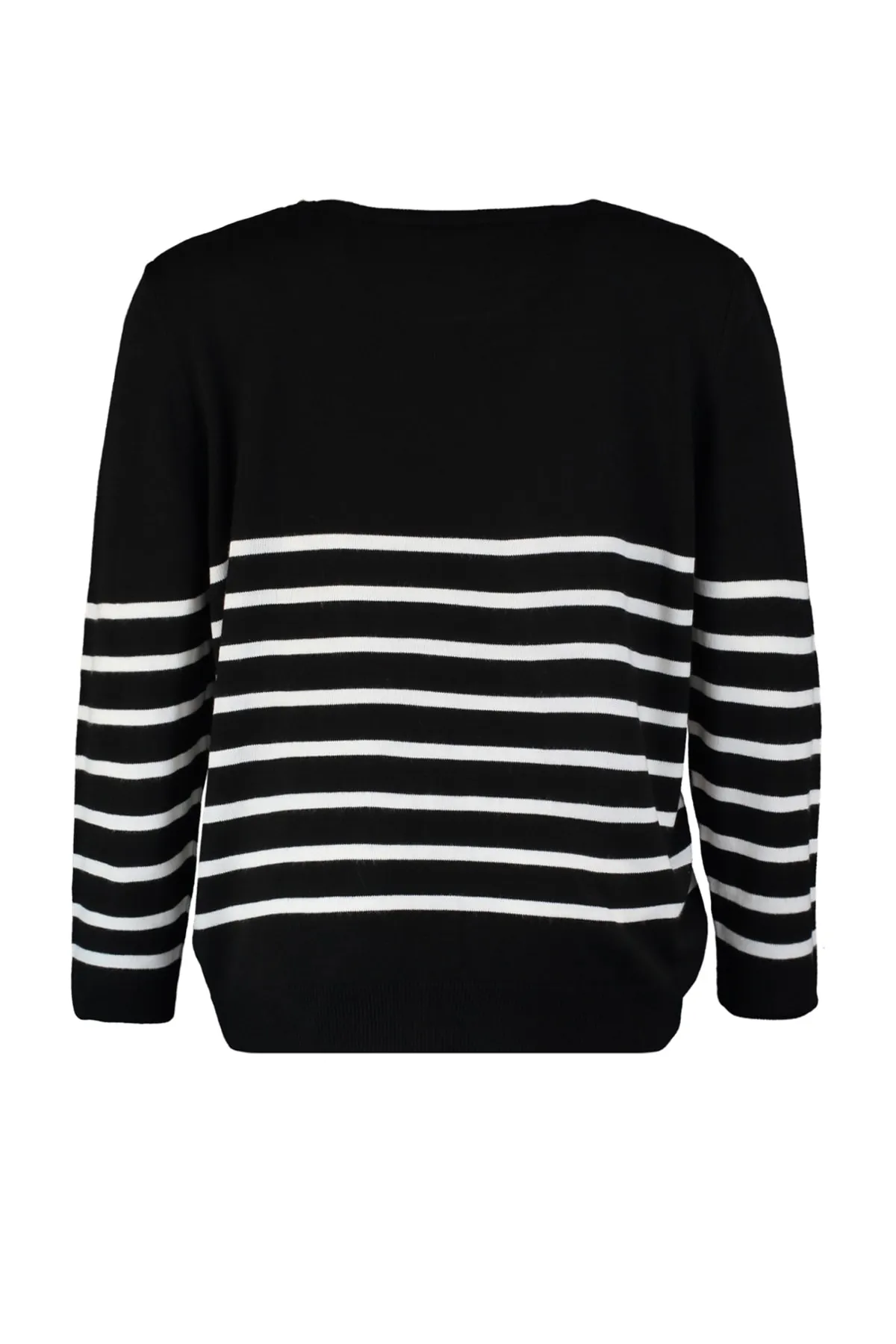 Trendyol Curve  Schwarz gestreifter Strickpullover mit Rundhalsausschnitt TBBAW23AN00119