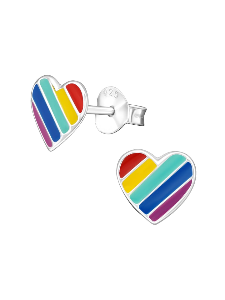 Alexander York Ohrringe, Ohrstecker HERZ regenbogenfarben in 925 Sterling Silber, 2-tlg. günstig kaufen onesize