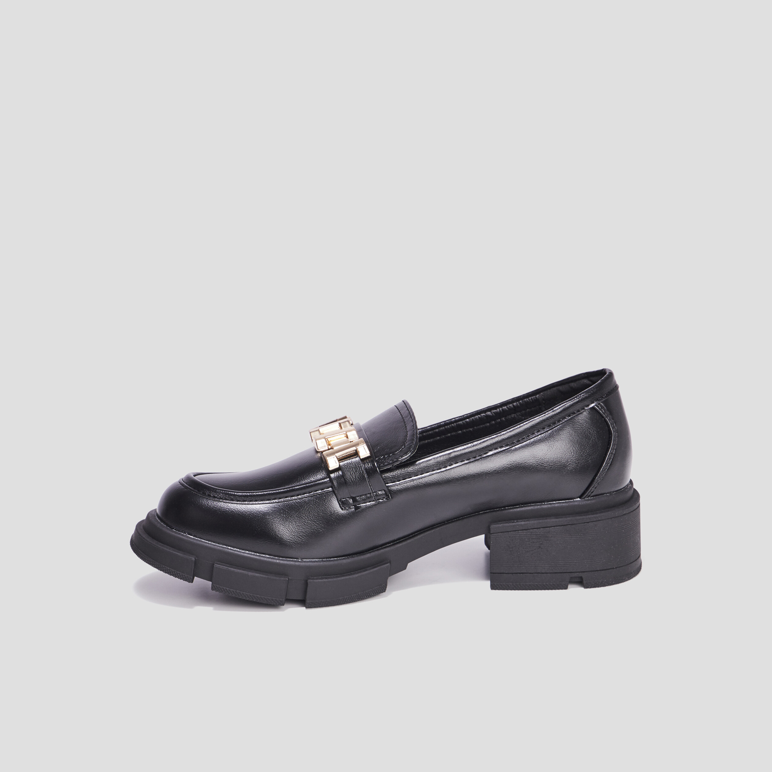Mocassins à talons et détails chaînes noir femme | La Halle