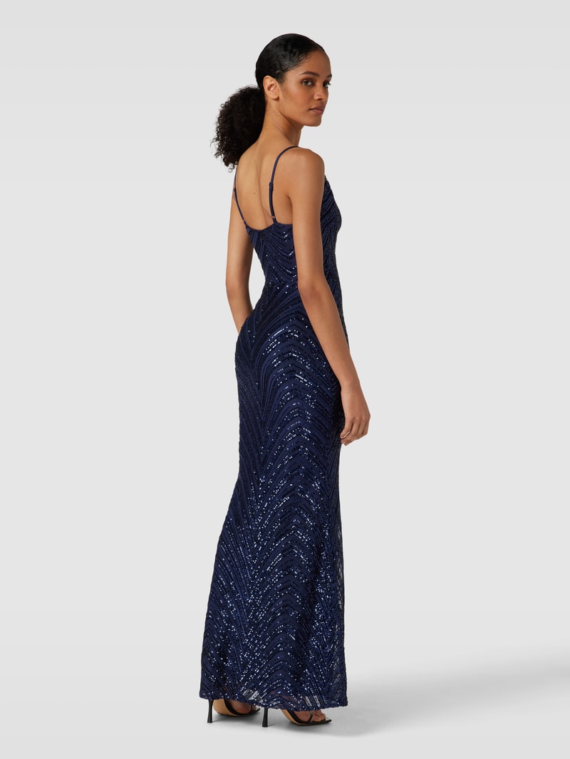 Abendkleid mit Paillettenbesatz in marineblau