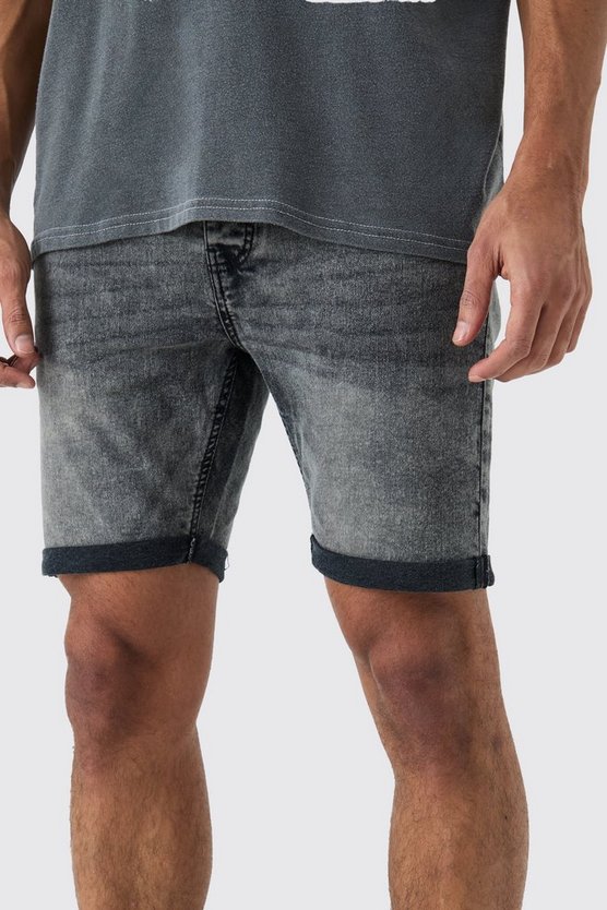 Skinny Stretch Jeansshorts in Charcoal