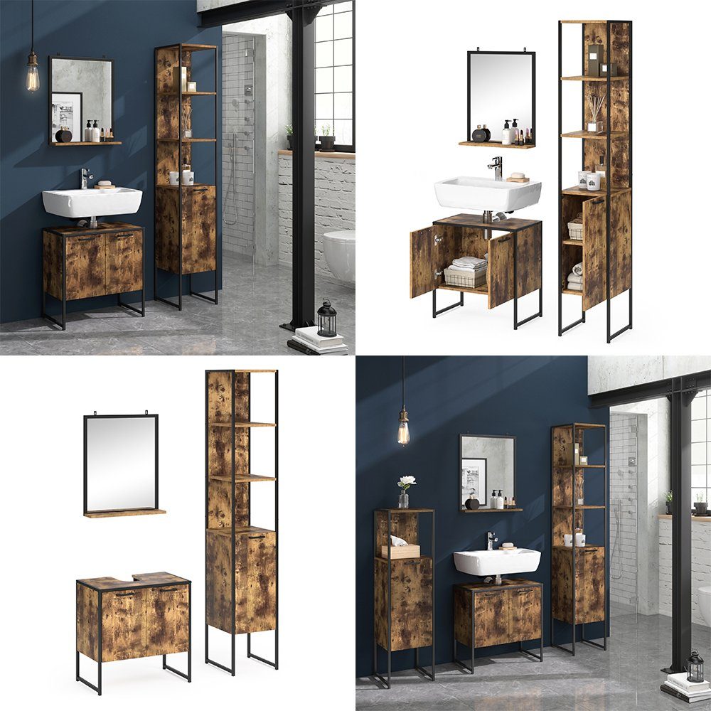 Vicco Badmöbel-Set Loft-Badezimmerset FYRK Vintage Set 7, (3-er Set, 3-St., 3-er Set)