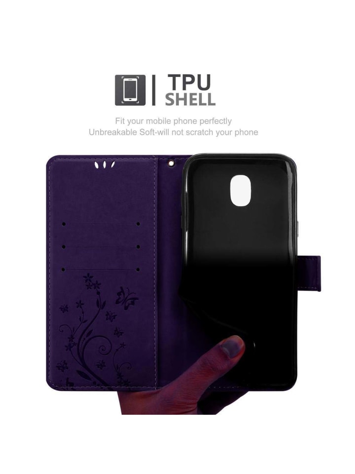 cadorabo Hülle für Samsung Galaxy J5 2017 Blumen Design in FLORAL DUNKEL LILA günstig kaufen onesize