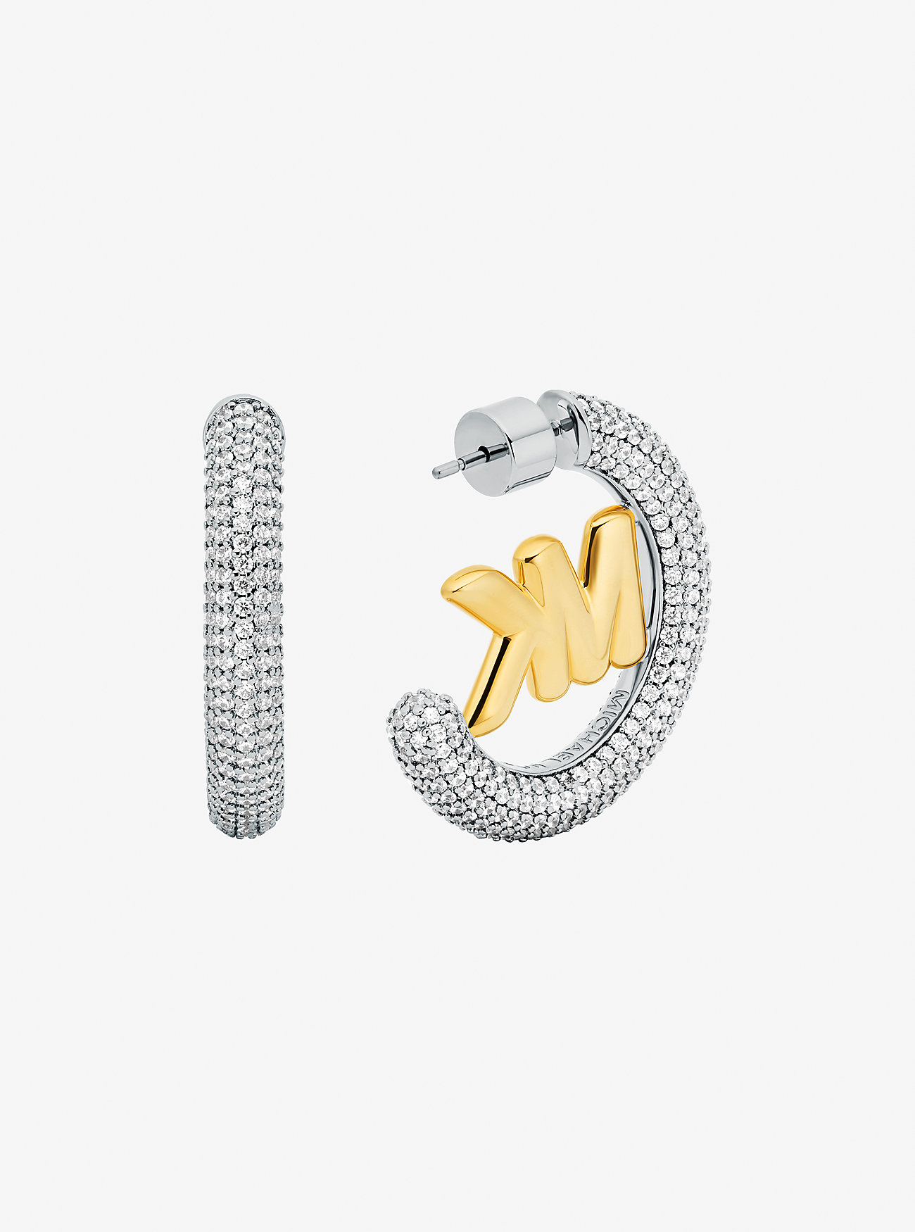 Store Pavé Logo Charm Tofargede Hoop Øredobber - TO TONE