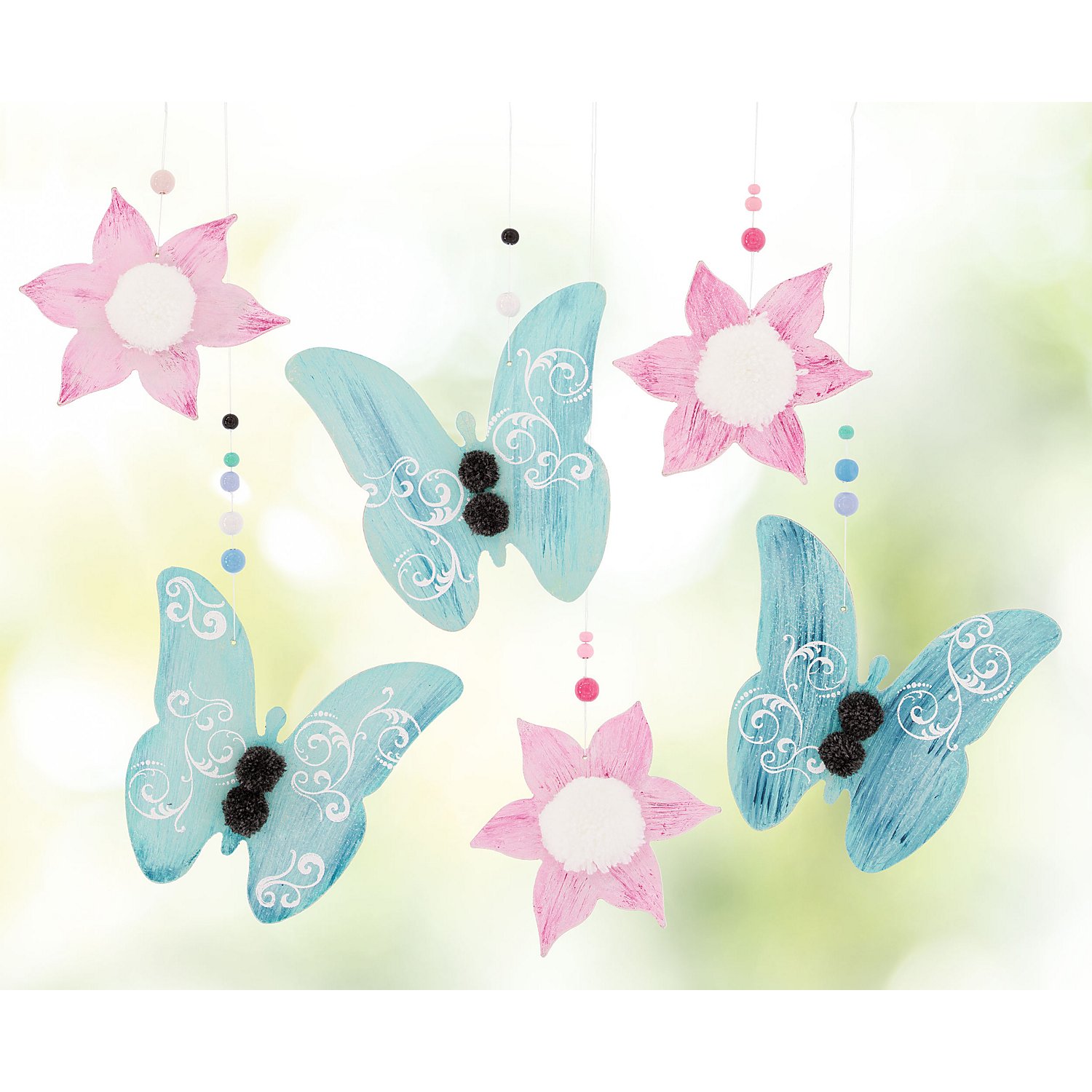 MDF-Schmetterling und Blume, 6 Stück