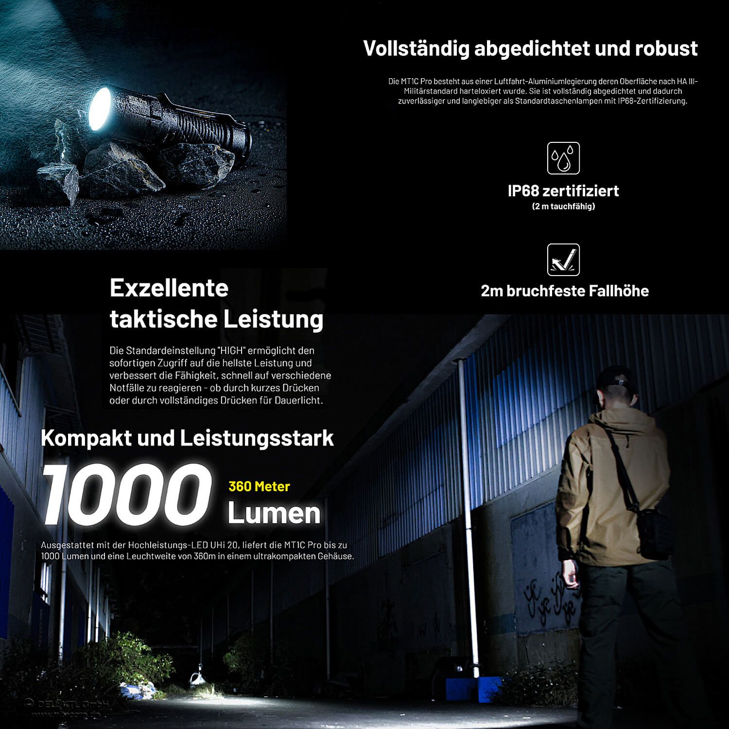 Tactical LED Taschenlampe MT1C Pro - 1000 Lumen