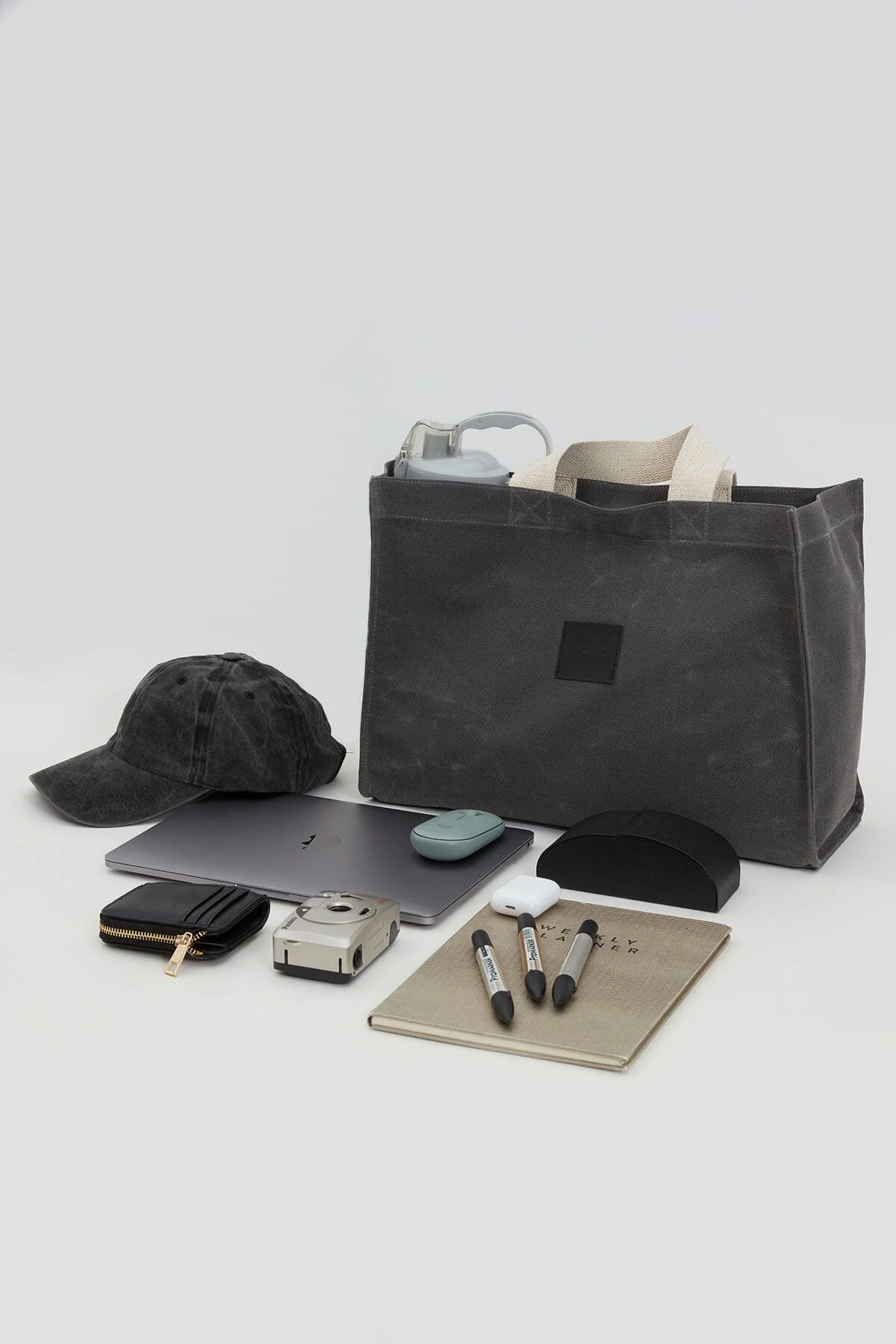 Manuka  Große Canvas-Tasche mit Wascheffekt, Anthrazit