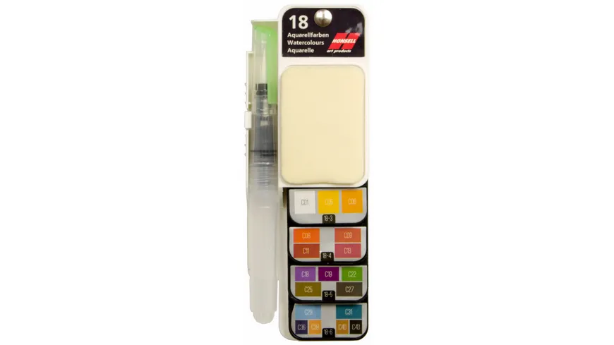 Aquarellfarben-Set mit 18 Farbtönen im Fächer + Wasserpinsel