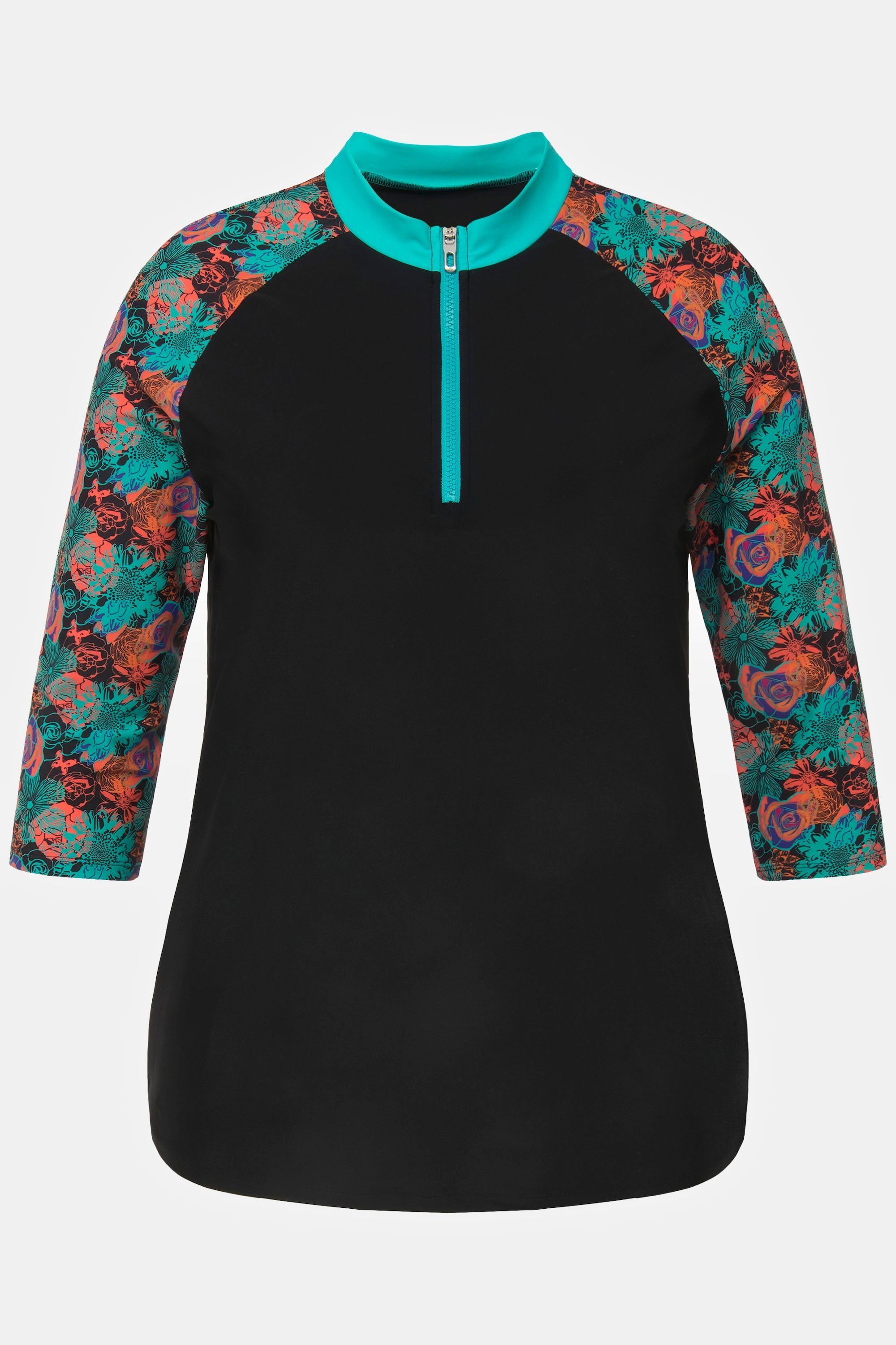Ulla Popken Tankini UV-Shirt Pixel-Blüten LSF 50+ Stehkragen 3/4-Arm