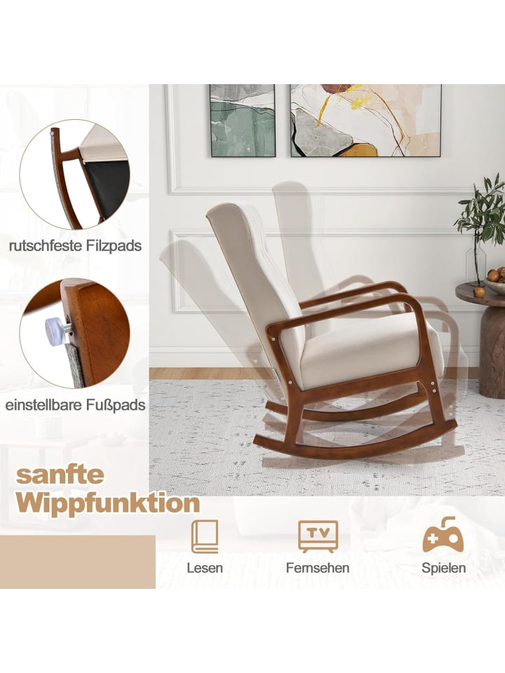COSTWAY Schaukelstuhl mit Hocker in Beige günstig kaufen onesize