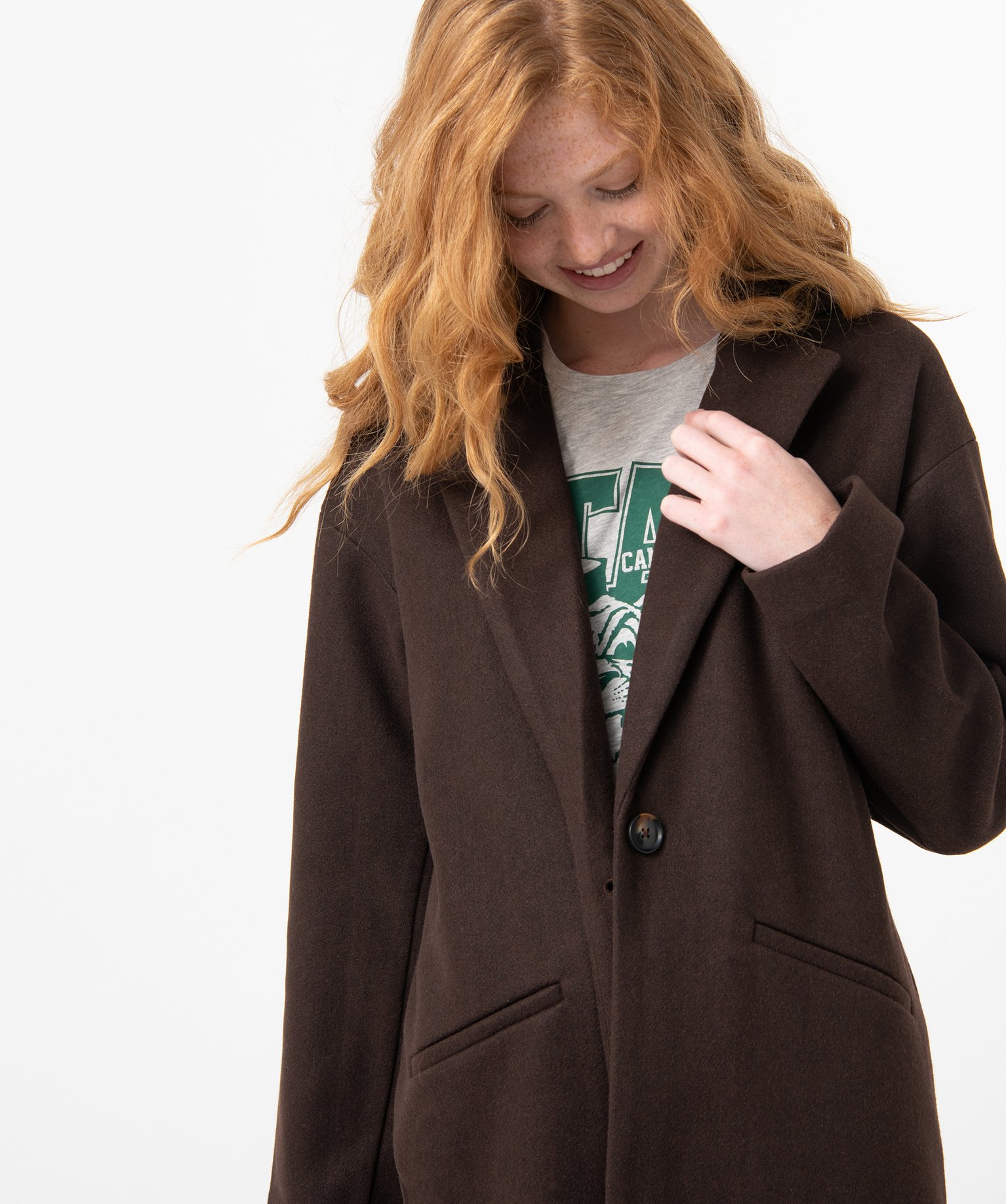 Manteau femme aspect drap de laine marron | GEMO