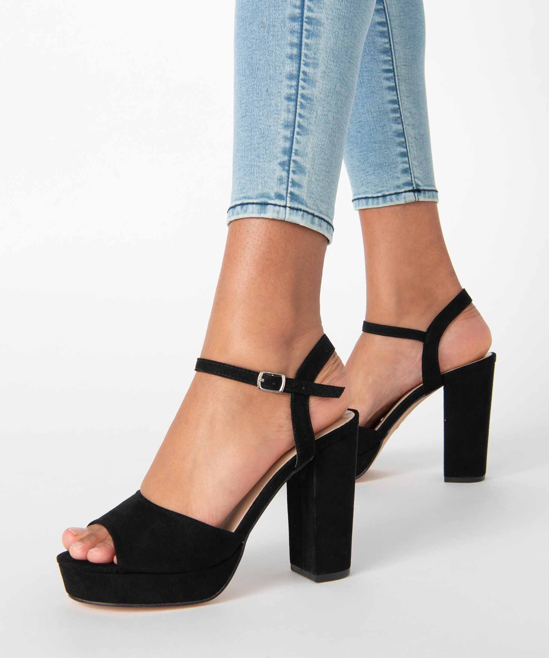 Sandales femme à talon haut et plate-forme noir | GEMO